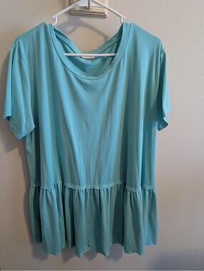 Entro Women's XL Oversized Teal Blue Peplum Short Sleeve T Shirt Soft Casual Top